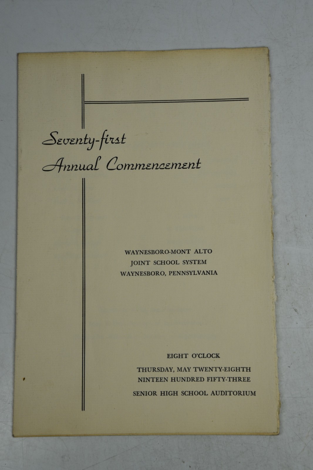 Vintage Waynesboro Pennsylvania Seventy-first Annual Commencement Program 1953