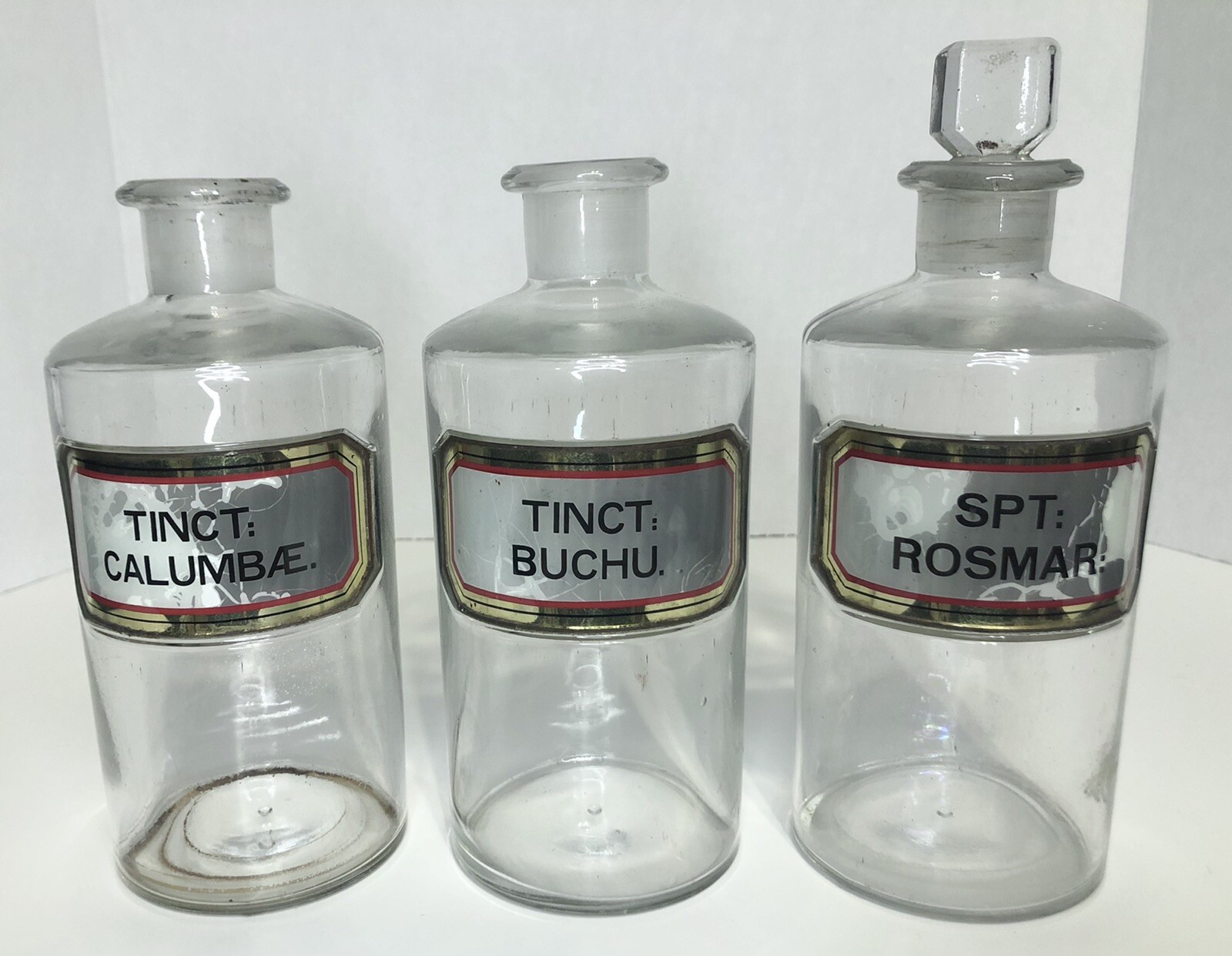 3 Old Chemistry Apothecary Medicine Tincture Bottles Clear Glass