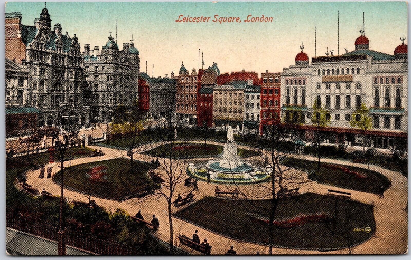 Leicester Square London England Fountain Sqaure Buildings Postcard