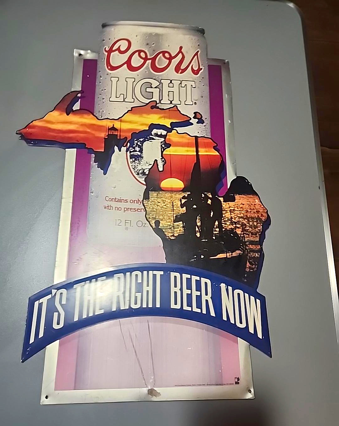 Vintage 1992 Coors Light Michigan Metal Beer Sign Lighthouse Bar Decor