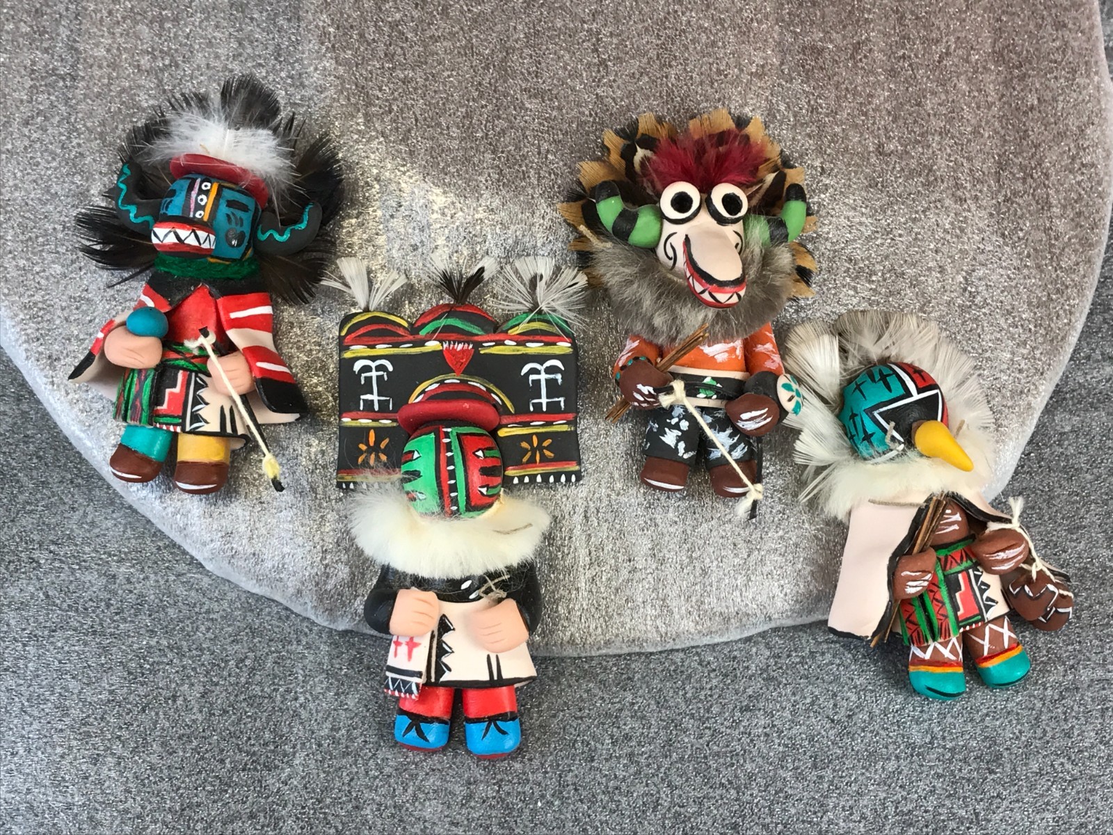 4 JEMEZ Pueblo Polymer CLAY EAGLE BADGER COW KACHINA Ornaments Signed Elsie '95 4 JEMEZ Pueblo Polymer CLAY EAGLE BADGER COW KACHINA Ornaments Signed Elsie '95