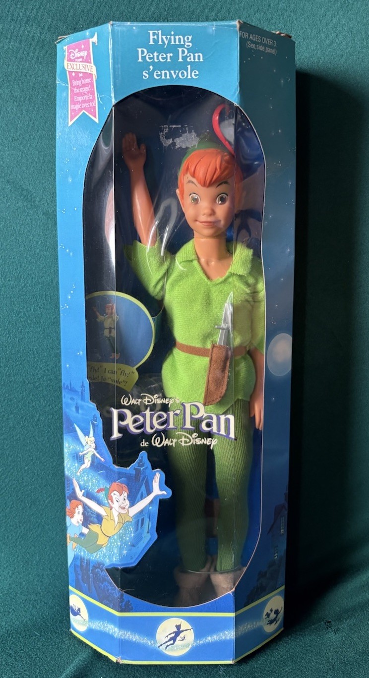1993 Mattel Disney Flying Peter Pan Doll NIB - Rare Euro Disney International