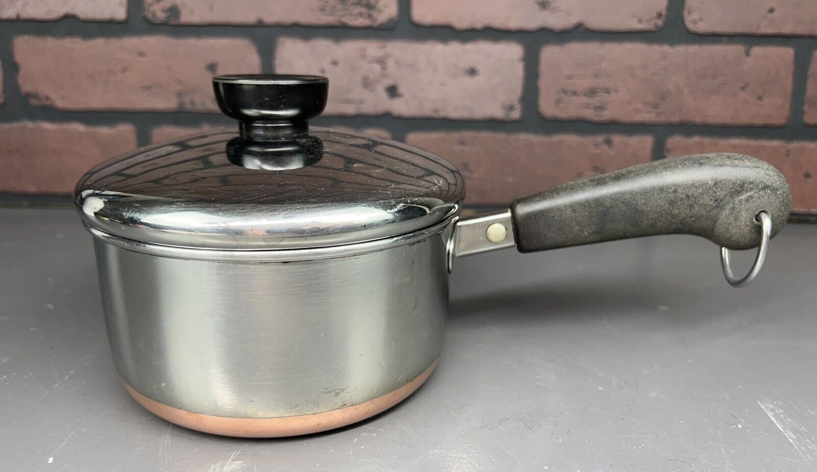 VTG 1801 Revere Ware 1 QT Sauce Pan Pot Copper Clad Bottom w/Lid - Clinton USA