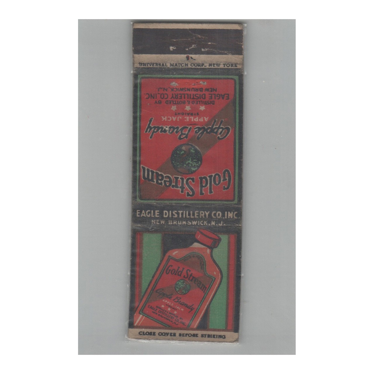 1920s-1930s Universal Match Matchbook Cover Gold Stream Apple Brandy