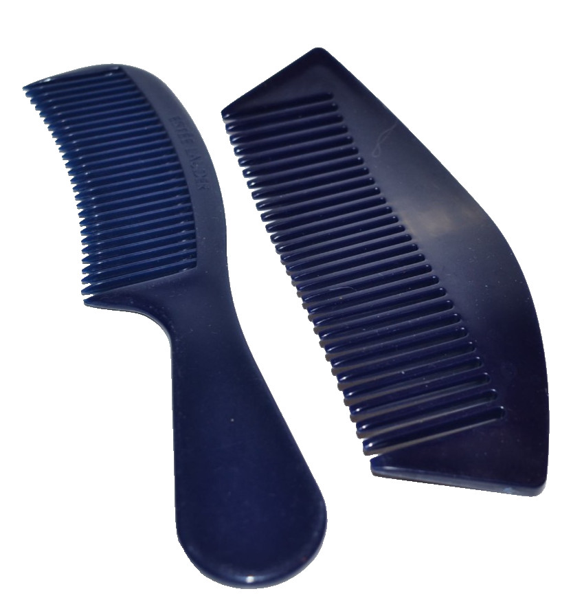 2 Vtg Estee Lauder Hair Comb set Wavy & handled Blue Plastic Retro 80\'s