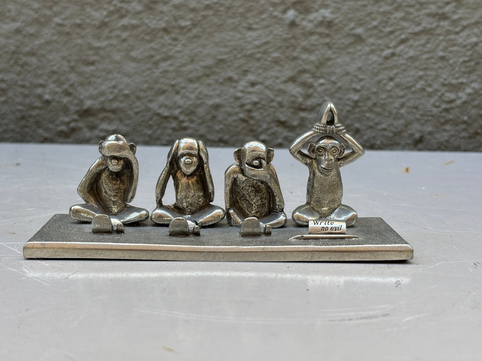 Jac Zagoory Designs Four Monkey Pewter See Hear Speak Write No Evil Pen Holder