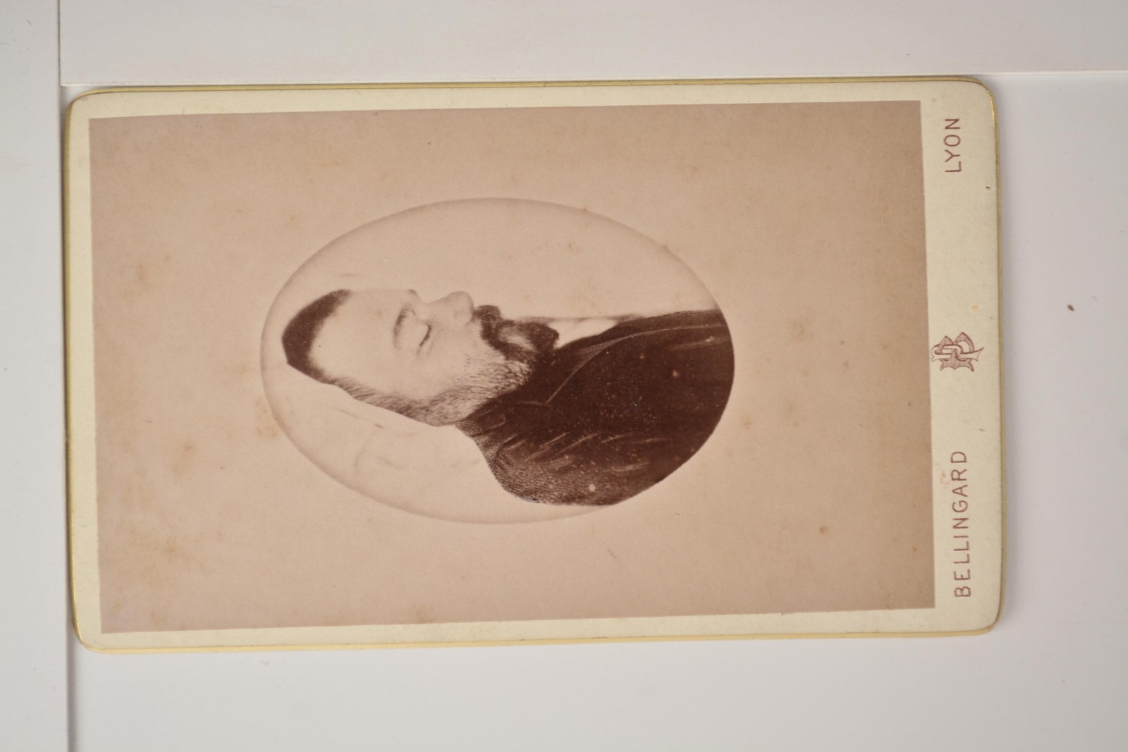 Post Mortem Portrait Bearded Male Bellingard Lyon France c1880s VTG Photo
