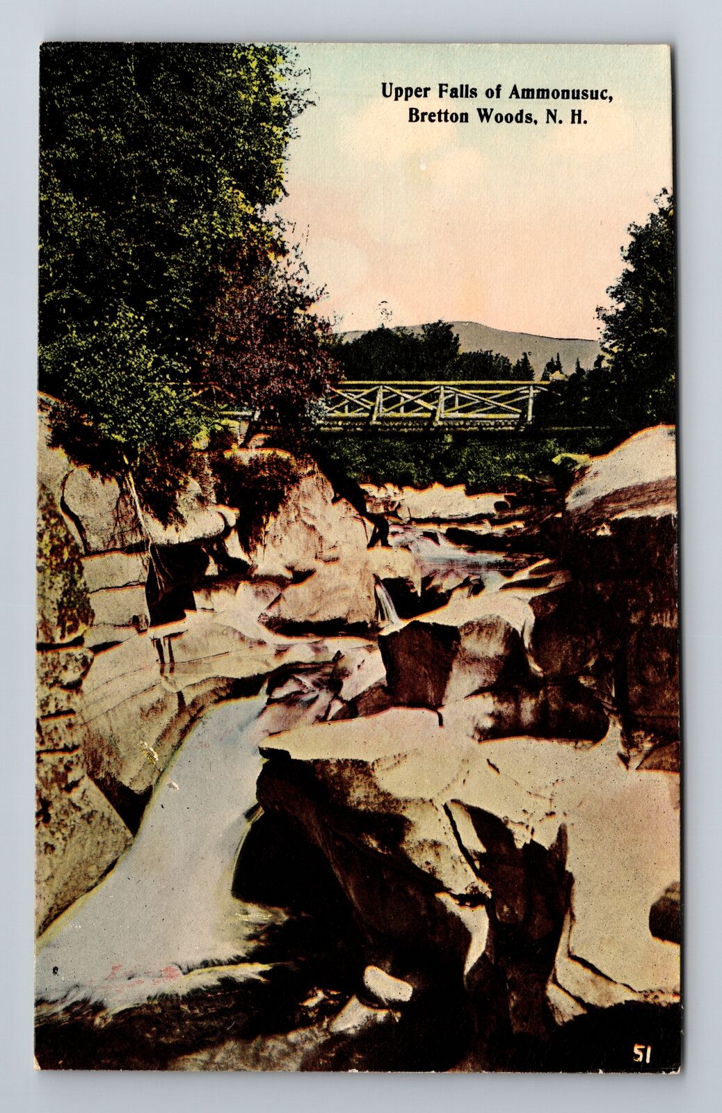 Bretton Woods NH-New Hampshire, Upper Falls Ammonusuc, Antique Vintage Postcard