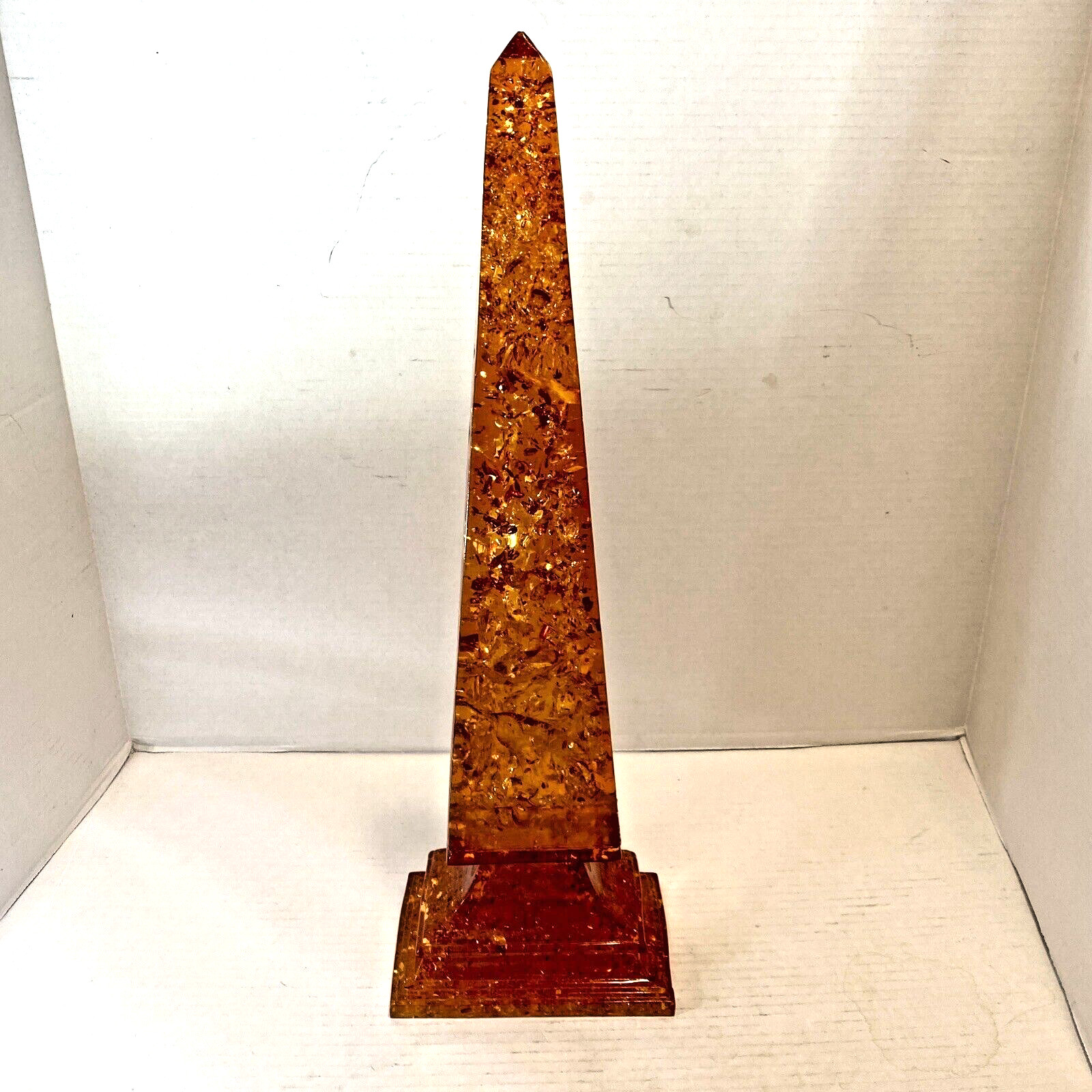 MCM LUCITE OBELISK NEOCLASSICAL TRANSLUCENT AMBER WITH FRACTALS - 20