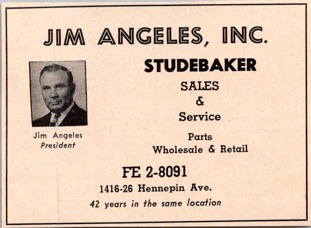Jim Angeles Inc. Studebaker Sales & Service 1957 Minneapolis Ad TAK5-S3