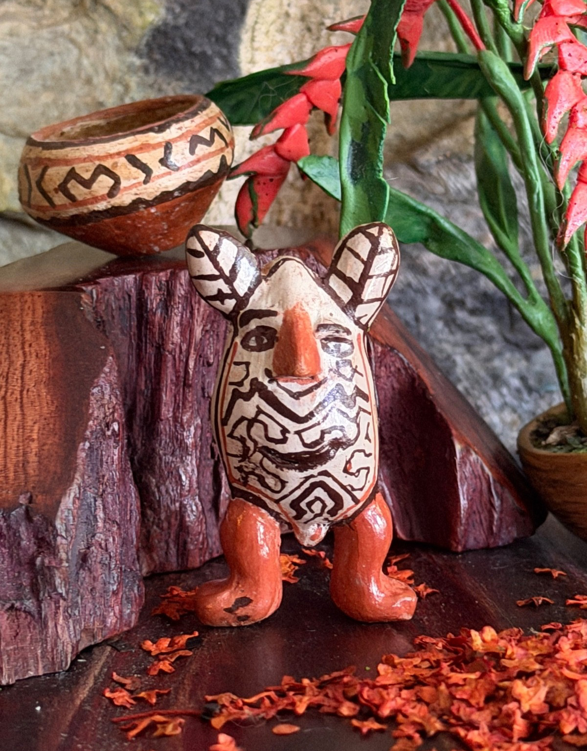 Miniature Handmade Shipibo Ceramic Pottery Statue Spirit of Apacharama