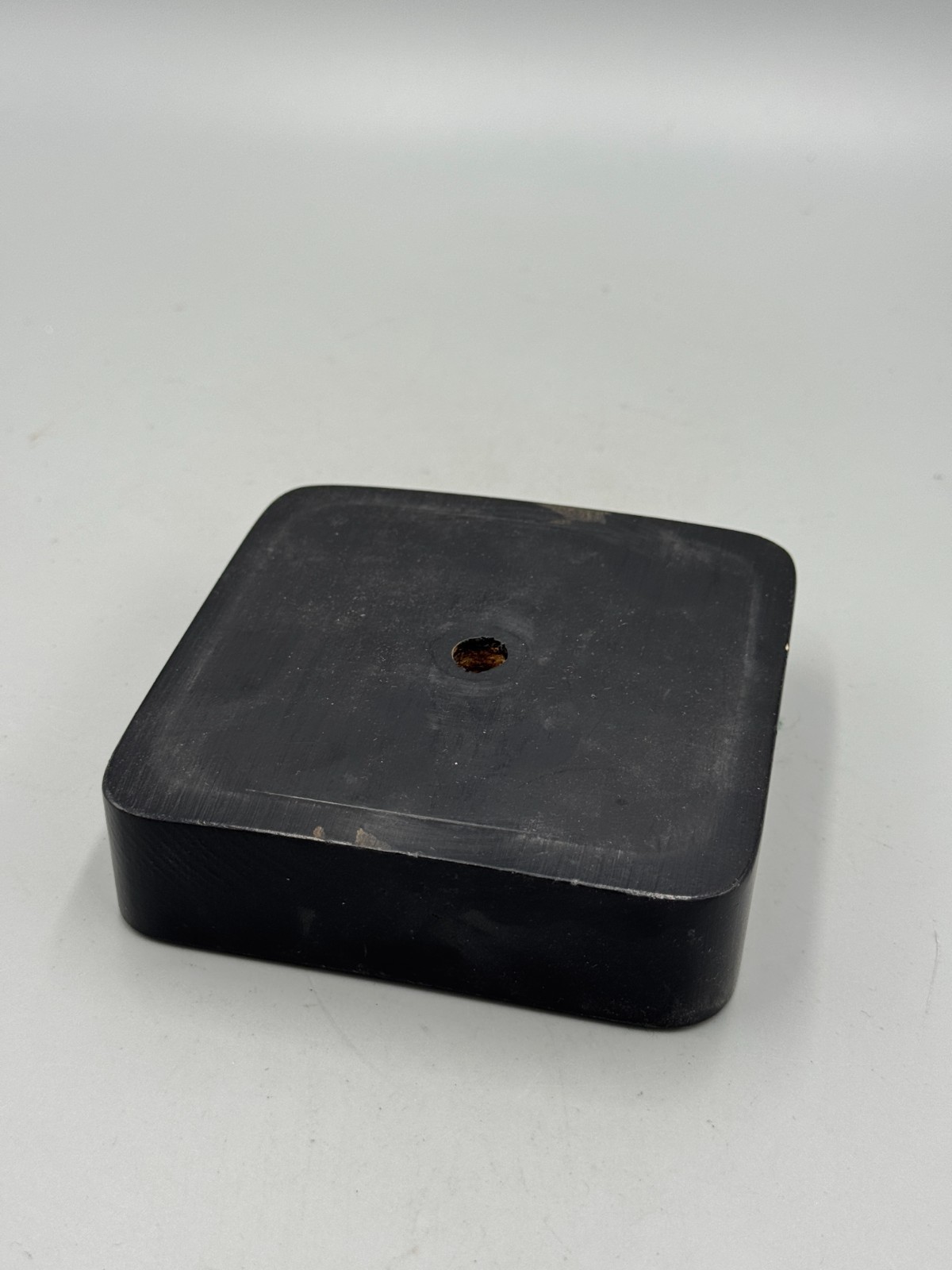 Vintage Chinese Square Black Wood Display Plinth with Central Mount Hole 4.75\'\'