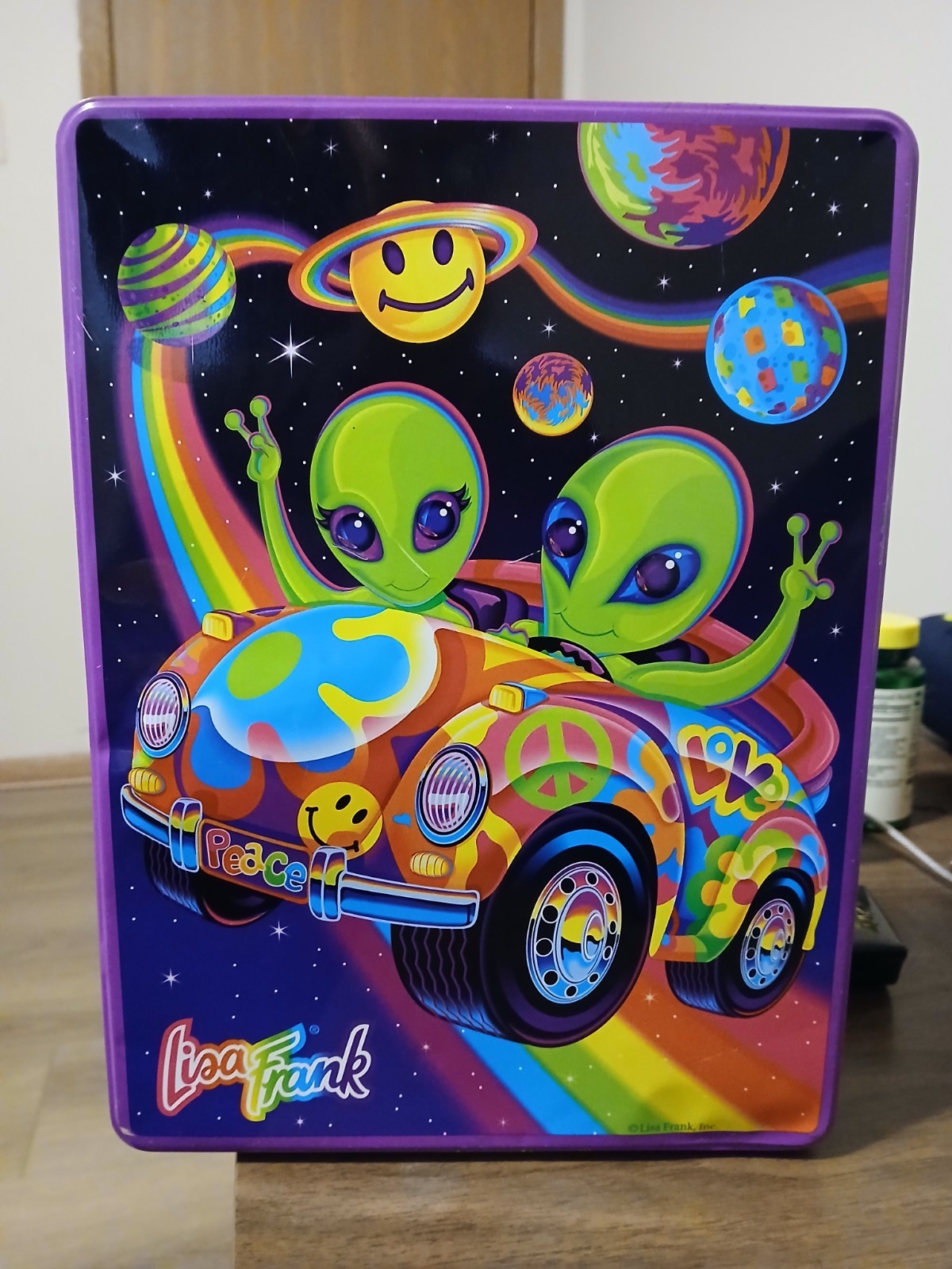 Vintage XL Sz Lisa Frank Zoomer Aliens Groovy Stationary Collectors Tin 12” 90s