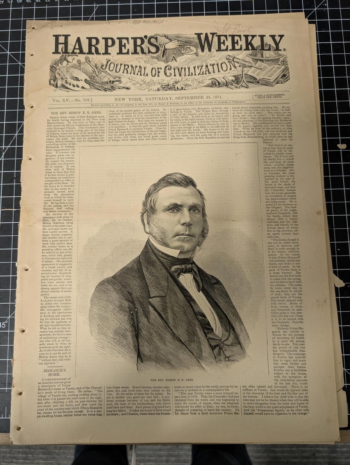 Harper’s Weekly – September 23, 1871 – Complete w/ Supplement