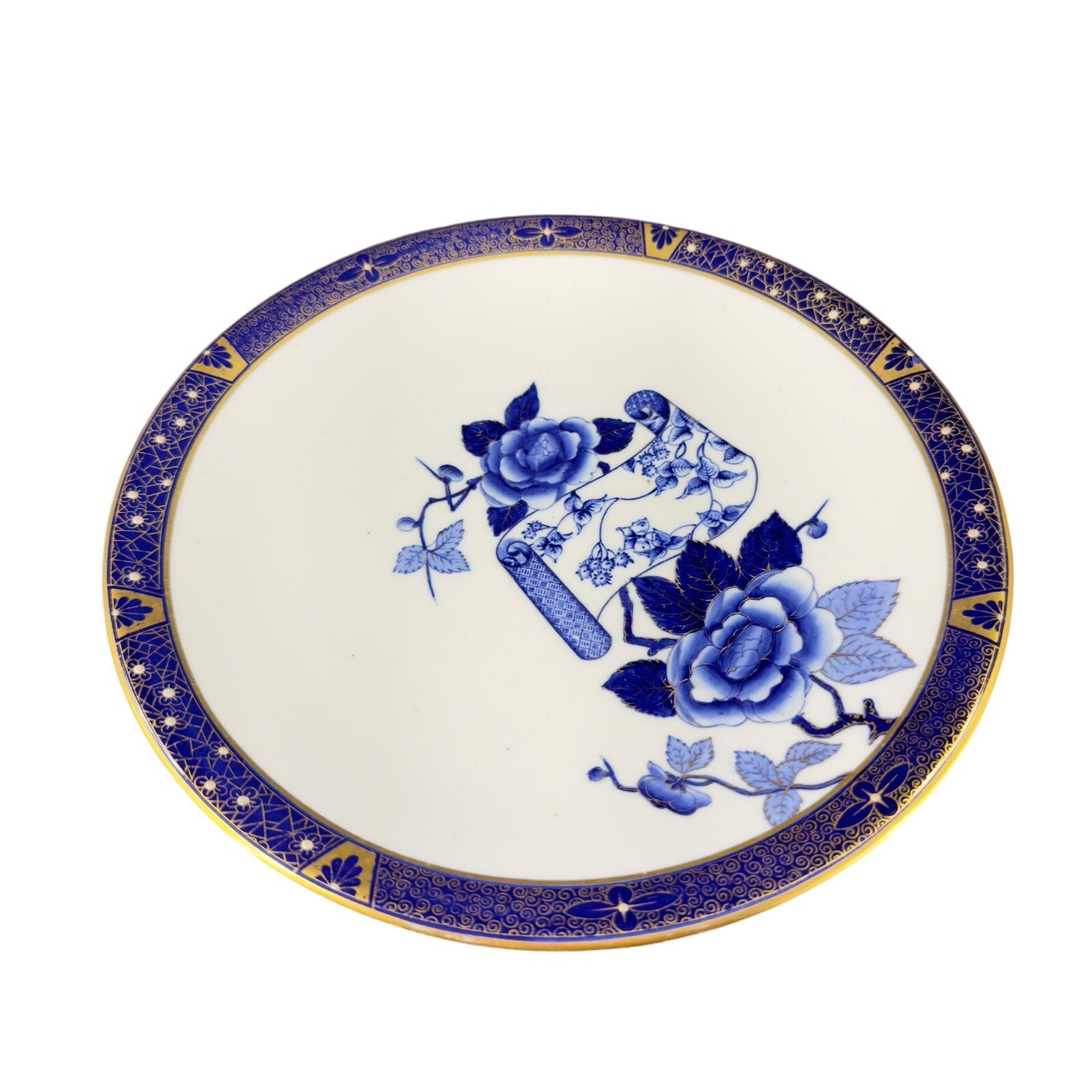 Vintage ROYAL WORCESTER COBALT BLUE WHITE JEWELED PLATE DISH ORIENTAL Design Vintage ROYAL WORCESTER COBALT BLUE WHITE JEWELED PLATE DISH ORIENTAL Design