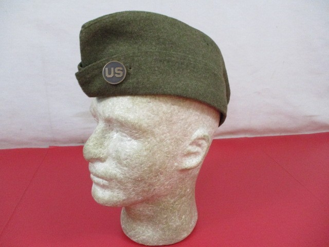 WWI Era US Army AEF NCO Wool Overseas Garrison Cap w/US Disc - Size 7 1/2 - NICE