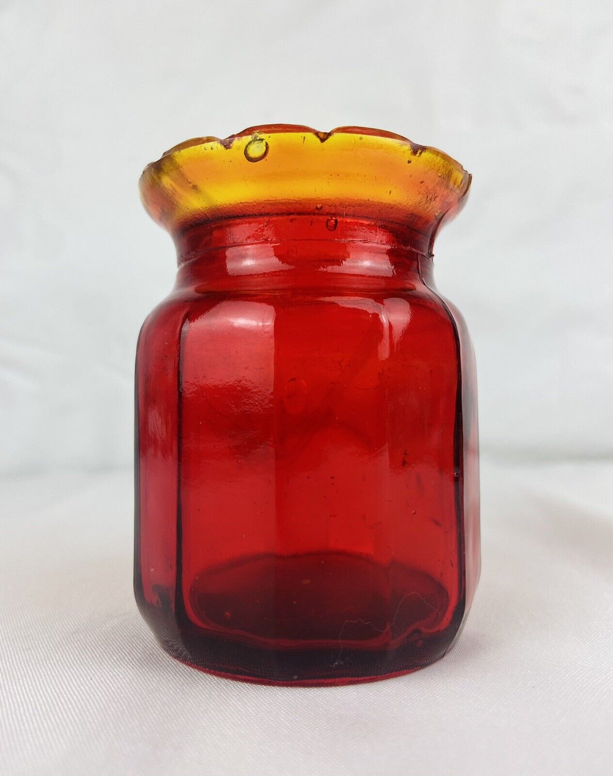Vintage Cranberry Ombré Orange Depression Era Mini Glass Jar Bud Vase 3” Boho