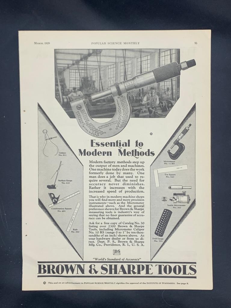 Magazine Ad - 1929 - Brown & Sharpe Tools - Providence, RI