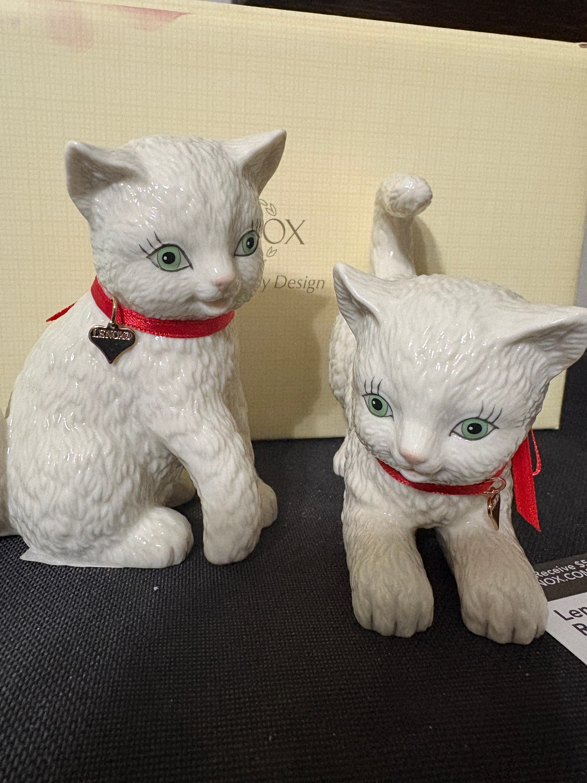 Lenox Ivory Cats Set of 2 Figurines Textured Fur - New in Box with COA