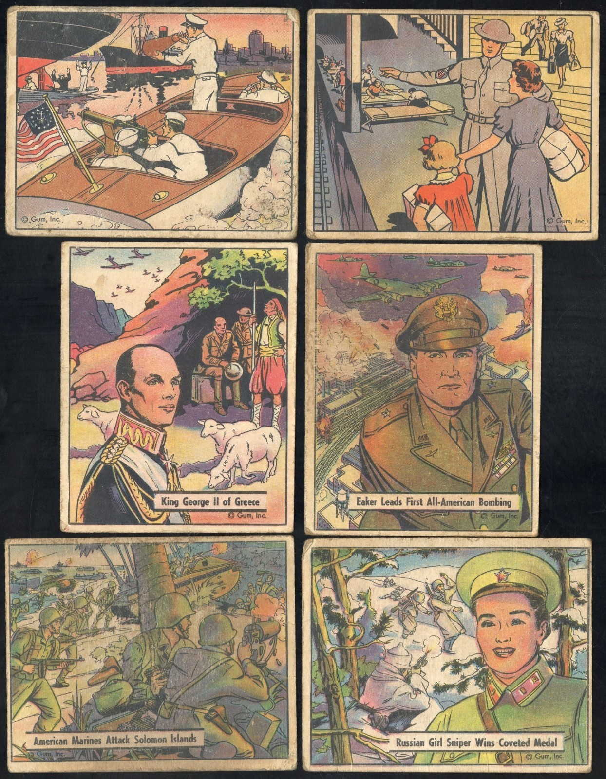 1941-42 GUM INC WWII War Gum Cards Lot of 6 Pavlichenko Eaker Marines #85-118
