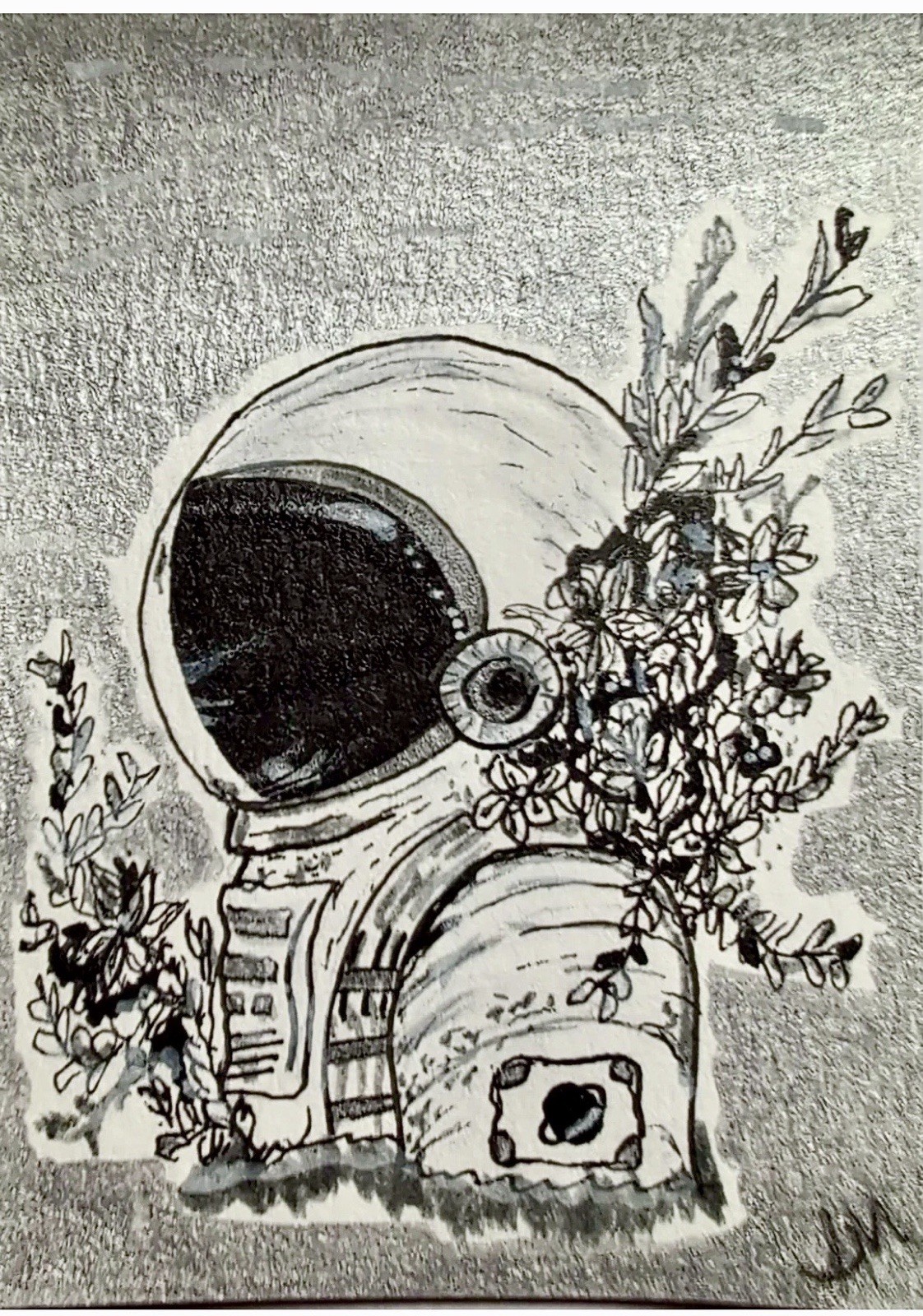 Space for Flowers - Signed Hand-Drawn OOAK Art Card ACEO by Marshall Studio