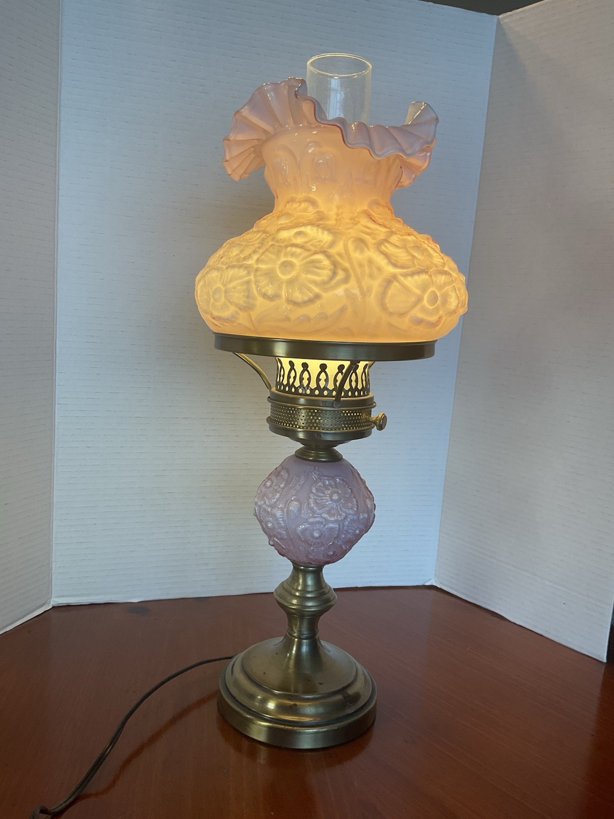 Vintage Fenton Dusty Rose Pink Overlay Iridescent Poppy Lamp Very HTF MID-70’s 