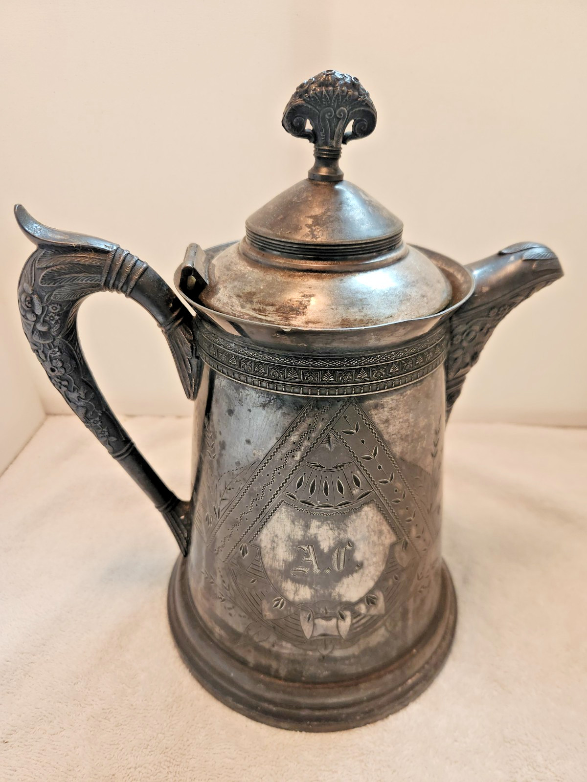 Victorian C. Webster & Bro NY Quadruple Plate Ice Water Tea Pitcher Monogram AC