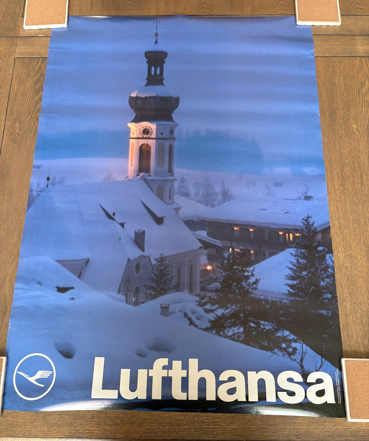 Vintage Lufthansa Airways Federal Rep. of Germany Maria Gern Church Poster Snow