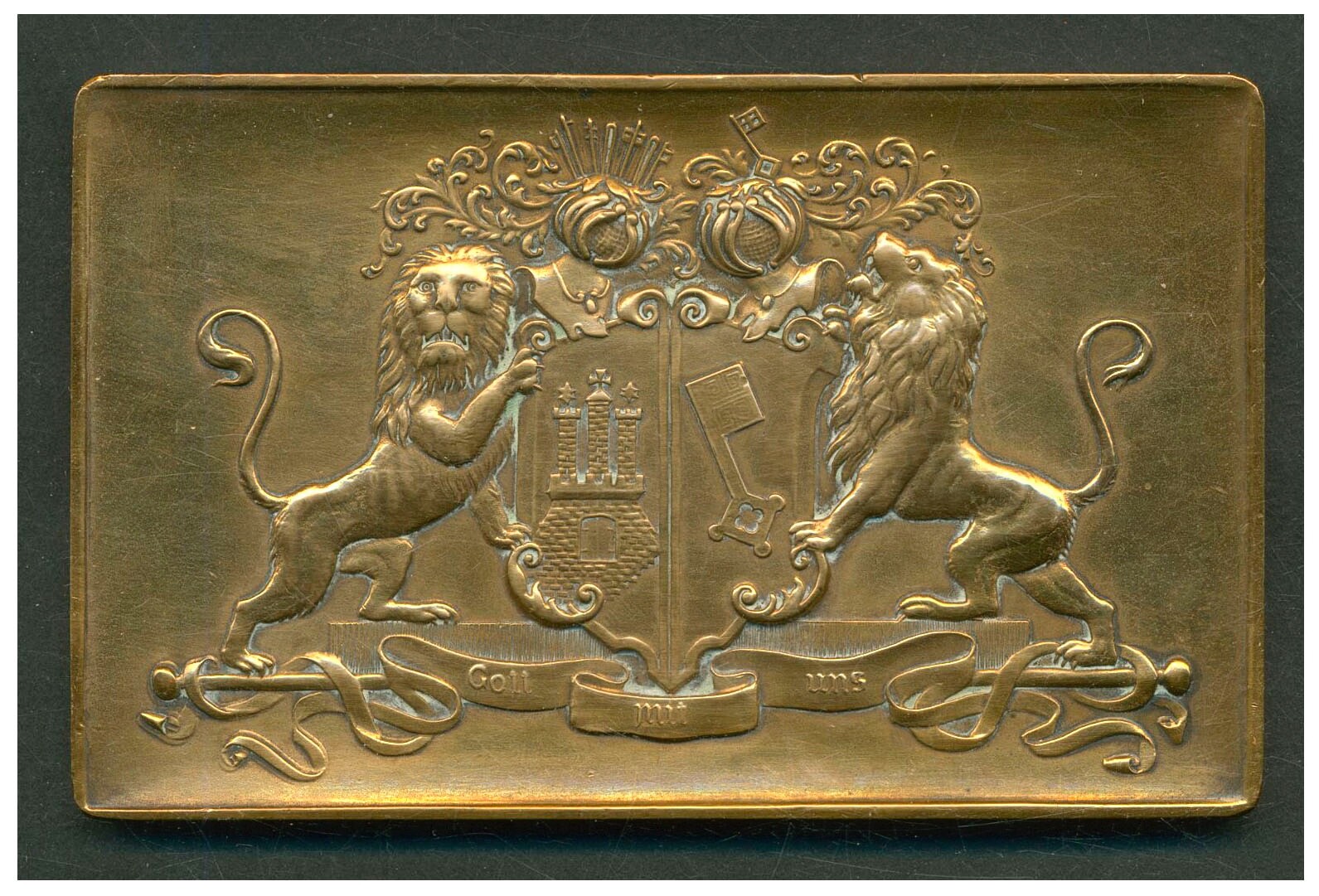 Hamburg Bremen Fire Insurance Co. Brass Award Desk Piece/Paperweight  L313