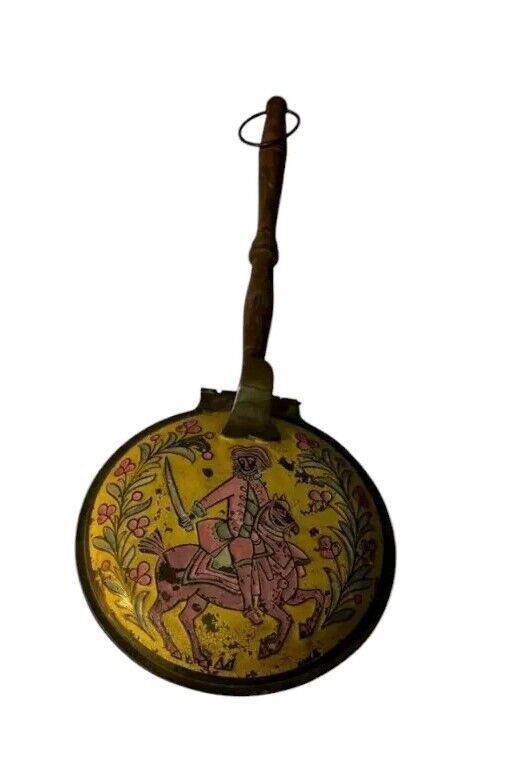 Vintage Silent Butler with Hand-Painted Knight Design - Brass and Wood Handle