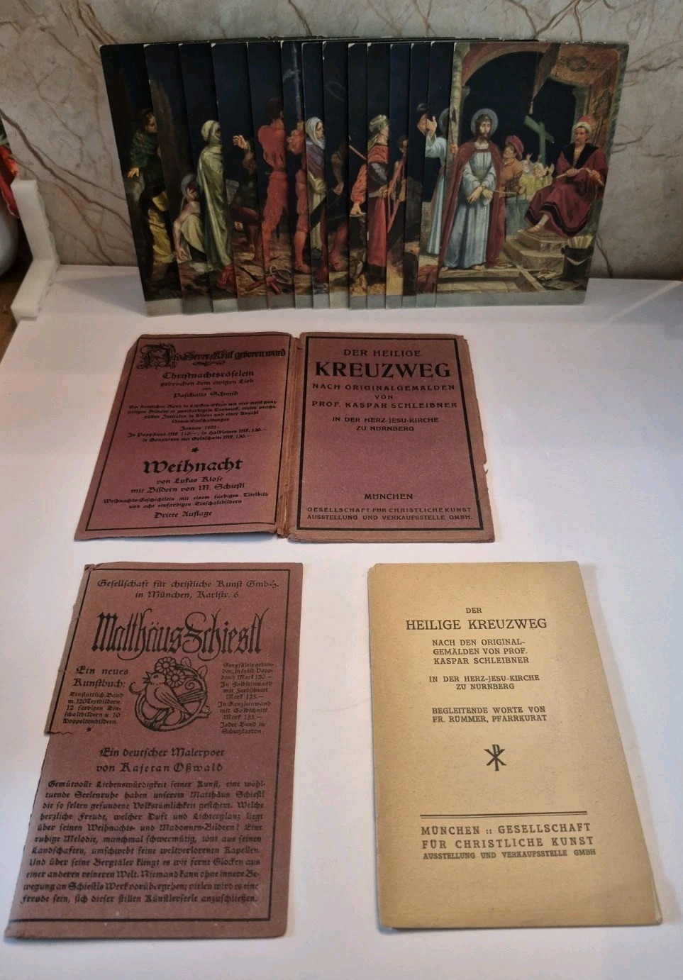 Complete Antique German 14 Postcard Set Kaspar Schleibner Kreuzweg Booklet Box Complete Antique German 14 Postcard Set Kaspar Schleibner Kreuzweg Booklet Box