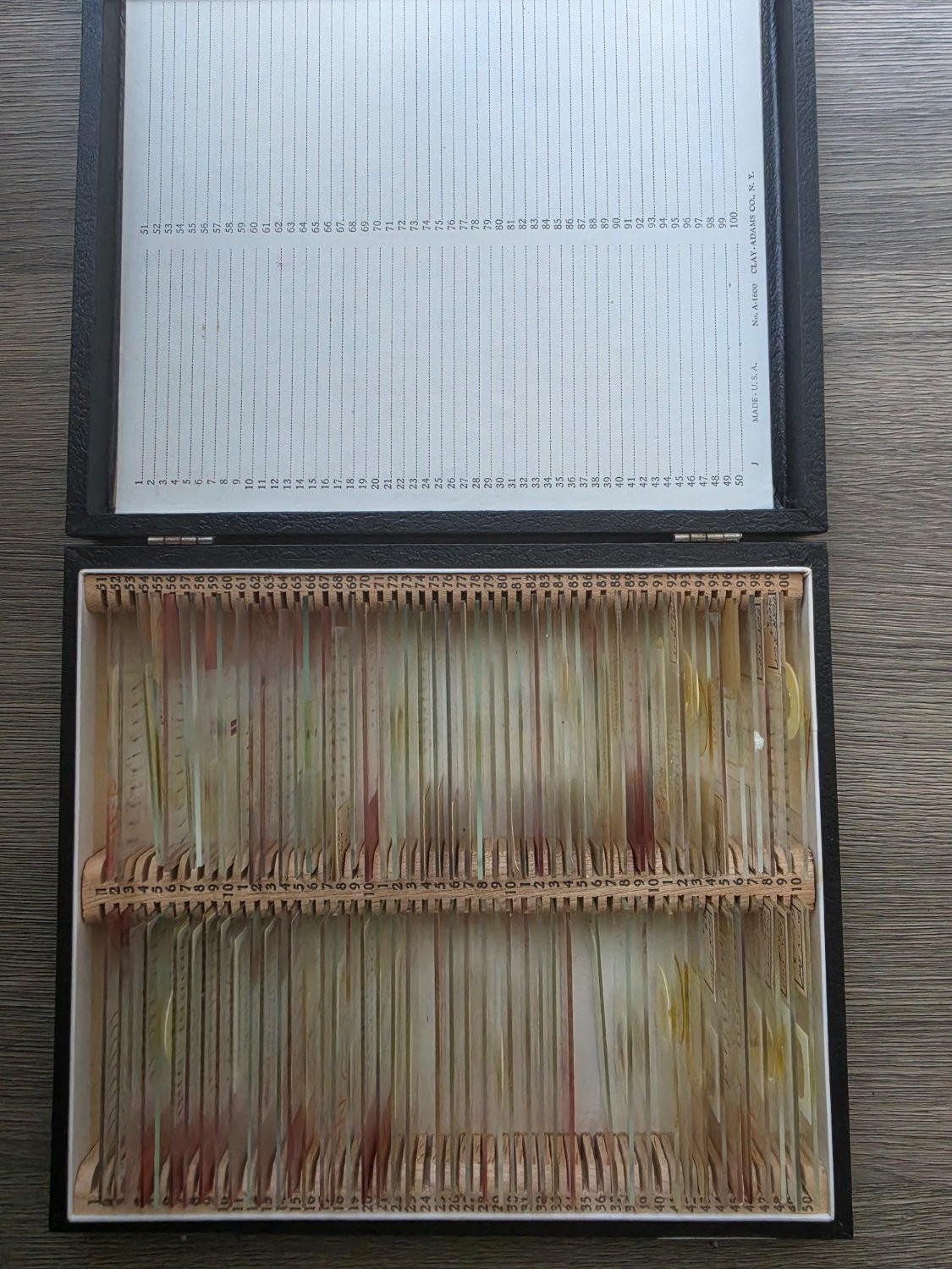 Vintage Clay Adams A-1600 Microscope Slide Box 100 Prepared Botany Biology 1966