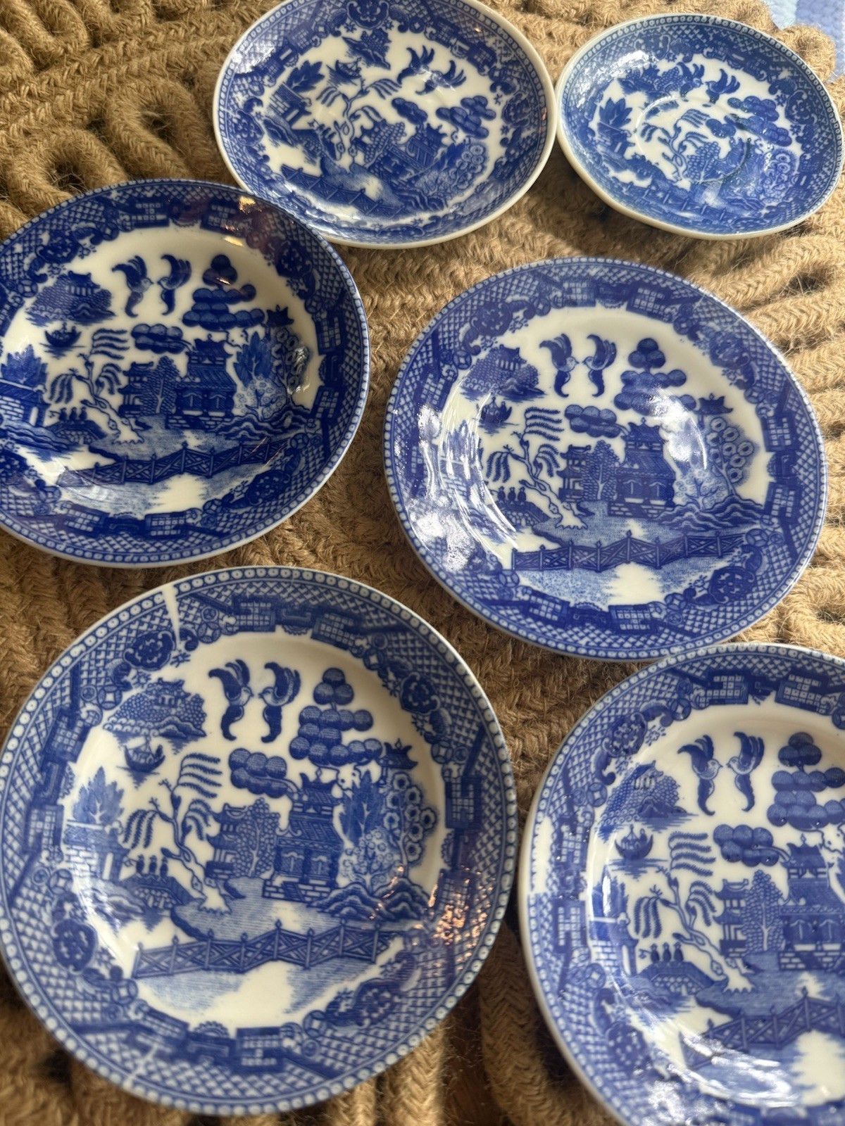Vintage Blue Willow Butter Pat Lot Of 6 Occupied Japan