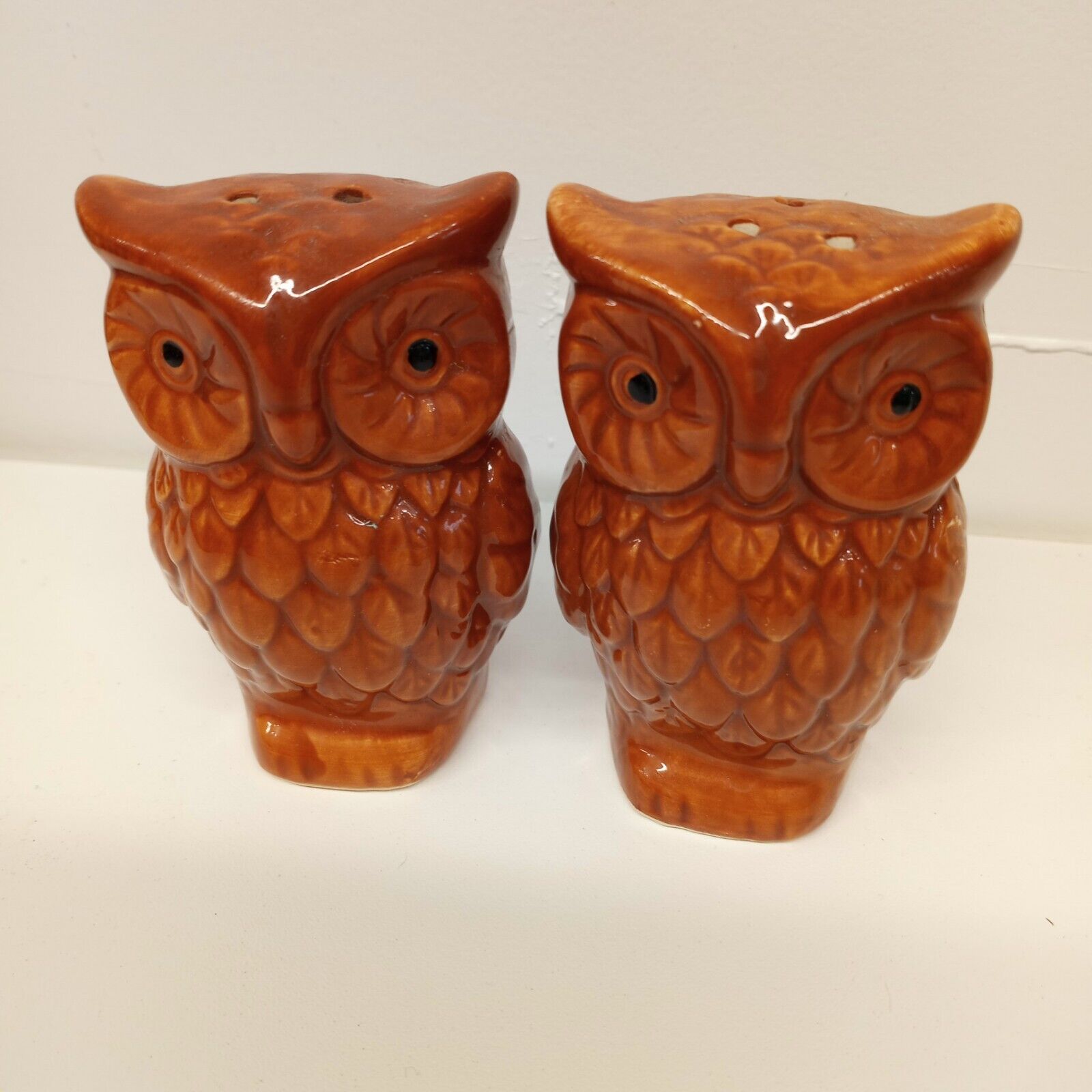 Vintage Brown Ceramic Owl Salt & Pepper Shakers. Cottagecore Woodland Decor