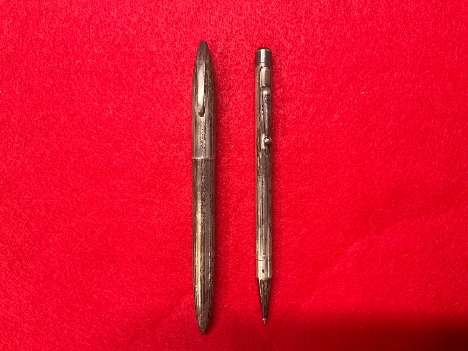Antique W.S. Hicks & Sons Sterling Silver Fountain Pen Pencil Set 14K Gold tip