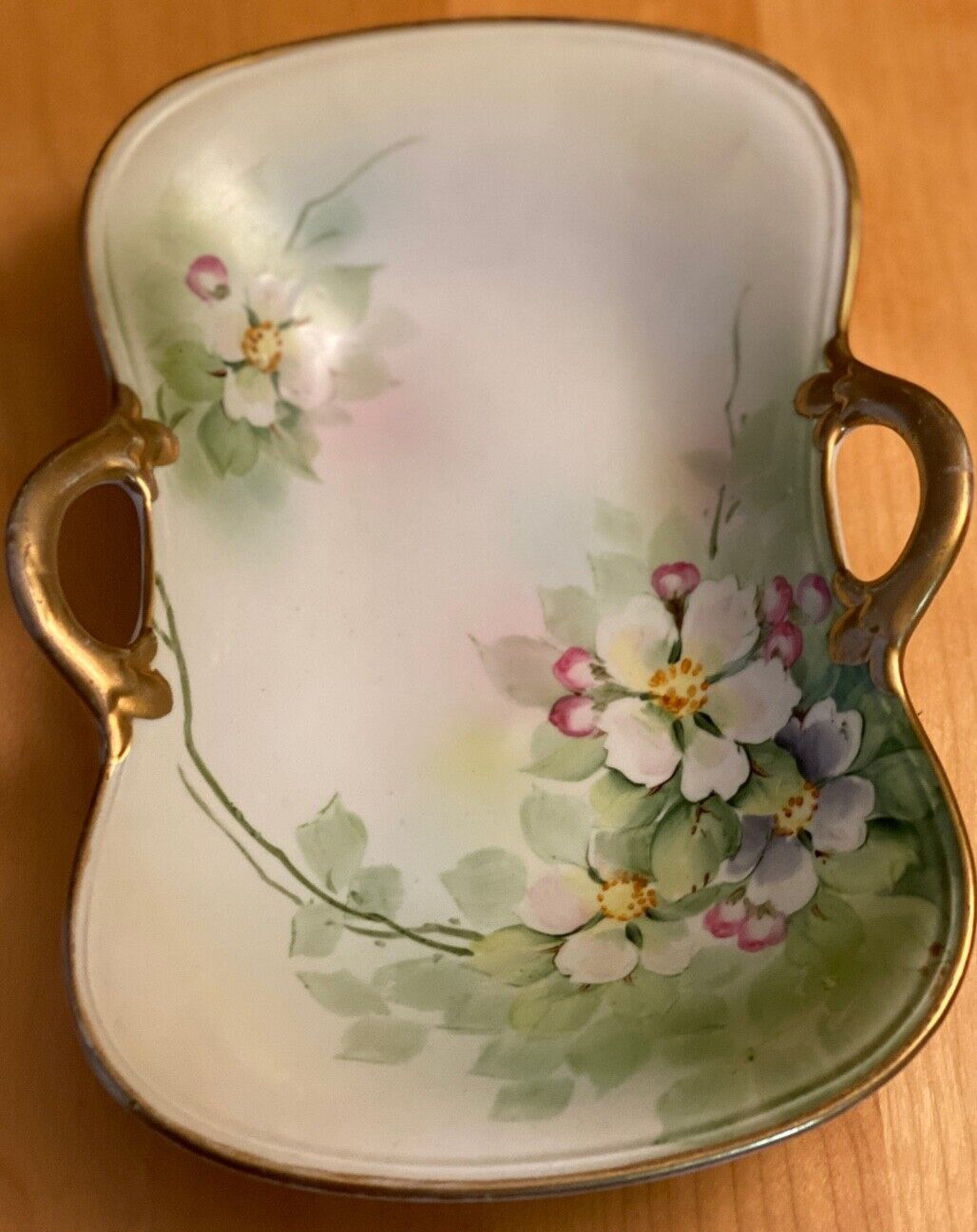 NIPPON HANDPAINTED GOLD EDGE FLORAL TRAY 6.5” X  9” VTG