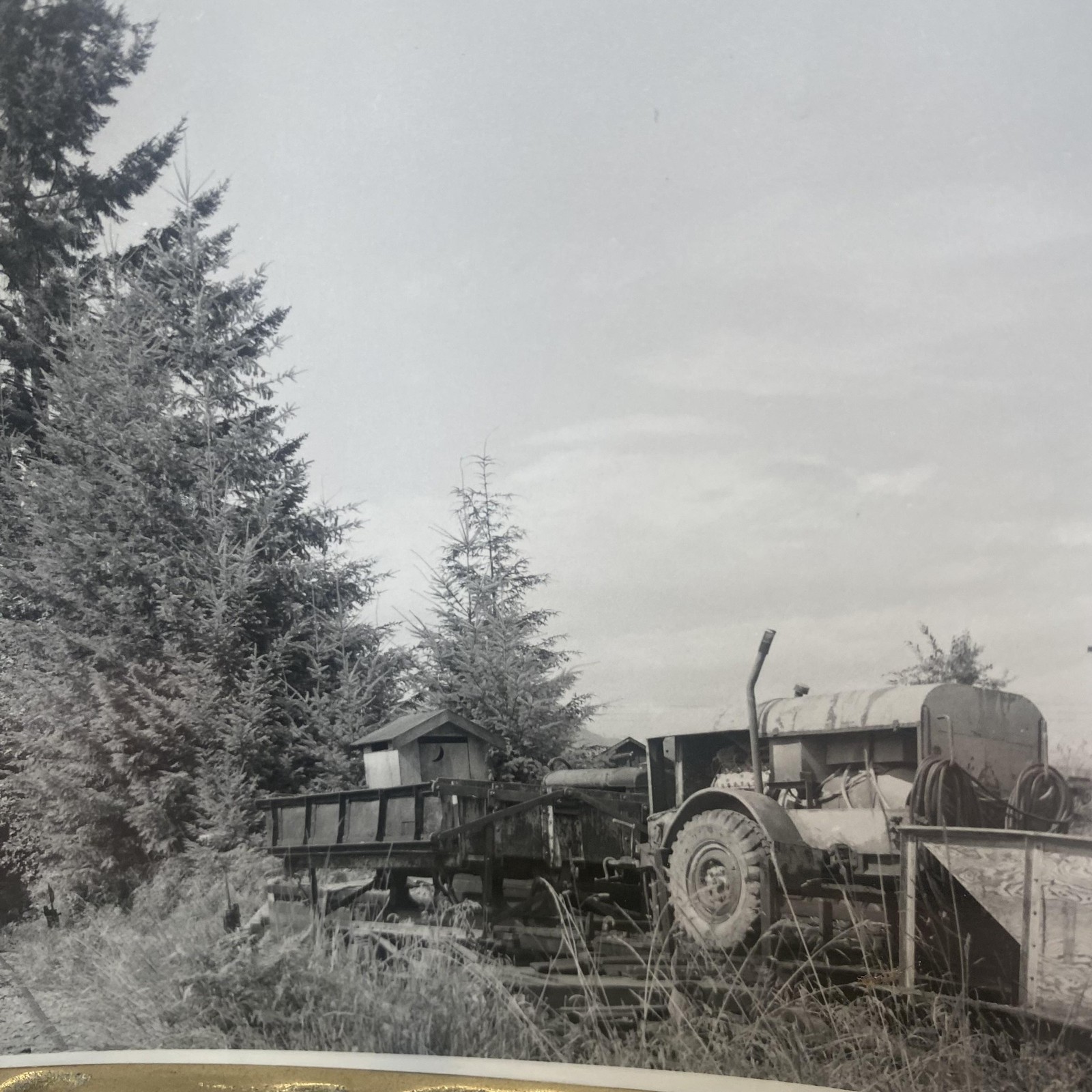 Vtg Railroad Maintenance Tractor Outhouse Photo 4x5 B&W Gelatin Original