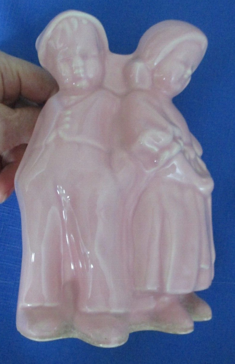 Rare 1950\'s Vintage Ceramic Pottery Girl Boy Planter Pink 7.5\