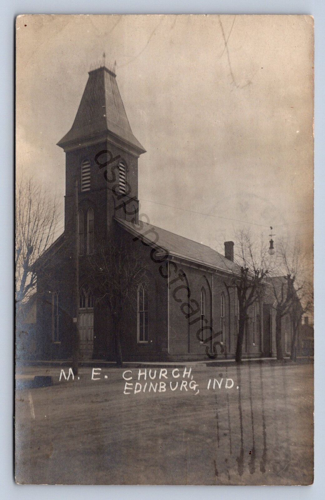 K3/ Edinburg Indiana RPPC Postcard c1910 M.E. Church Building  166