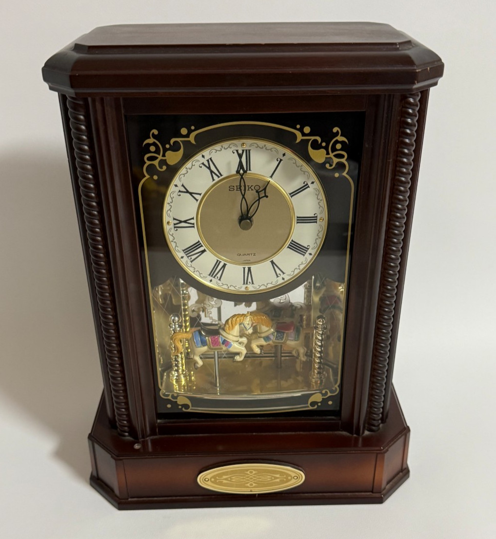 Vintage Seiko QRY201B Carousel Horse Musical Mantel Clock Wood Quartz Japan