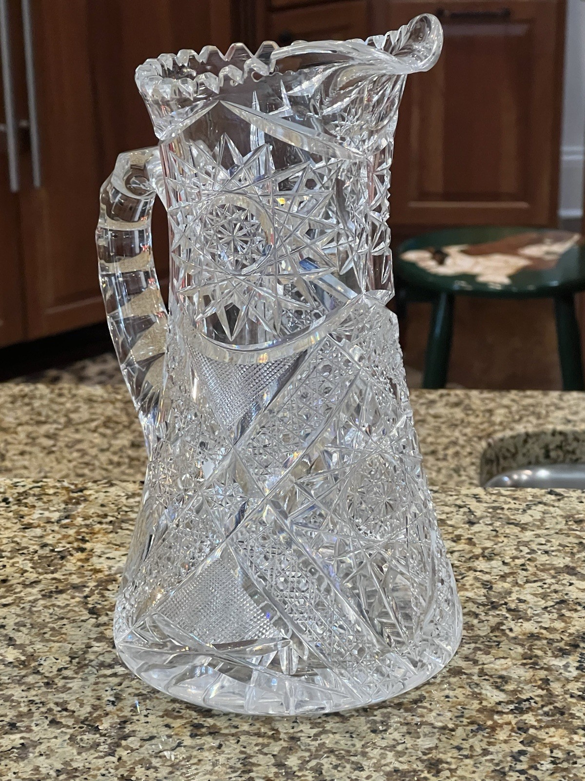 VTG. American Brilliant Period heavy deep cut lead Crystal Glass Pitcher 4.12 lb