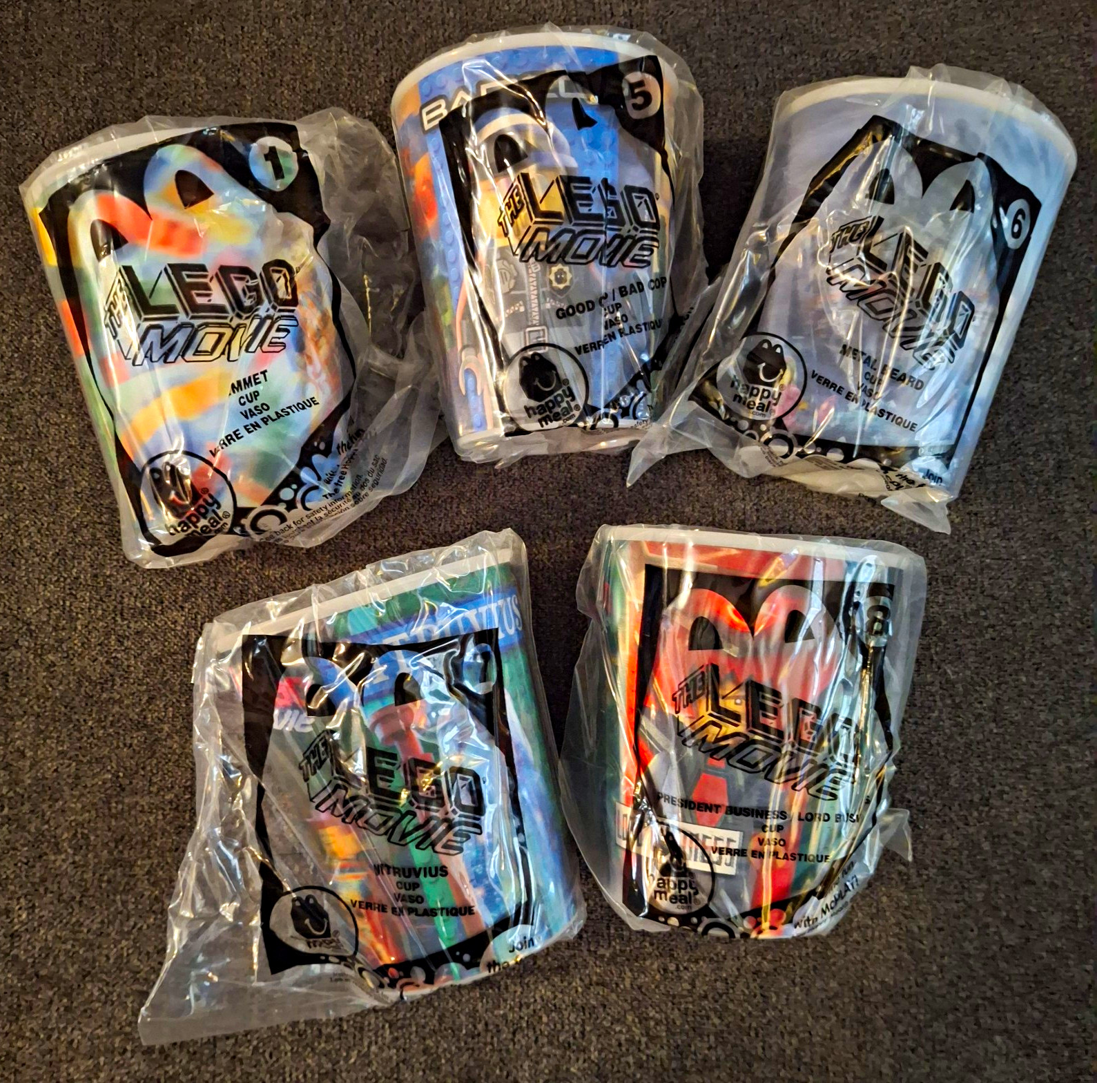 McDonald\'s The LEGO Movie Collectible Cups Lot of 5 Sealed #1 #5 #6 #7 #8
