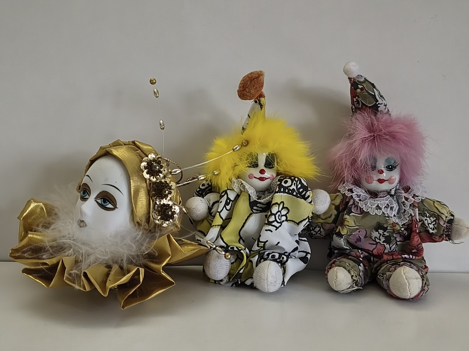 Lot Of 3 Adorable Small Clowns Jester, Carnival, Circus, Painted Porcelain Heads Lot Of 3 Adorable Small Clowns Jester, Carnival, Circus, Painted Porcelain Heads
