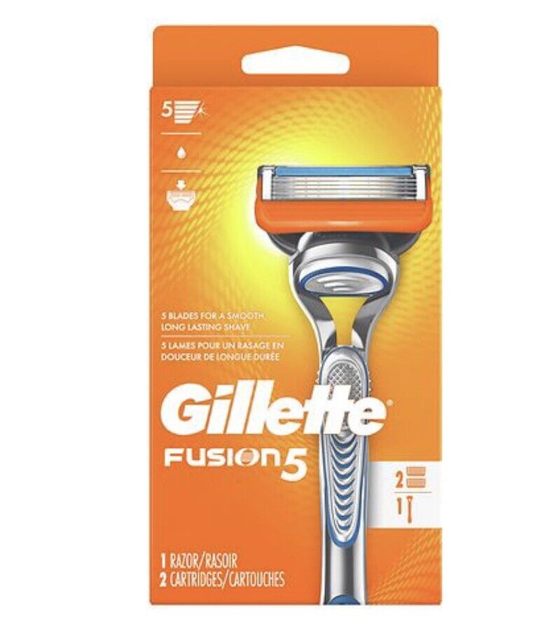 Gillette Fusion 5 men\'s razor  1 razor  handle & 2cartridge new