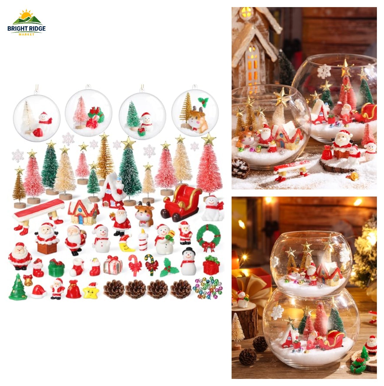 96 Pcs Miniature Christmas Ornament Set with Trees Beads Figurines Gifts