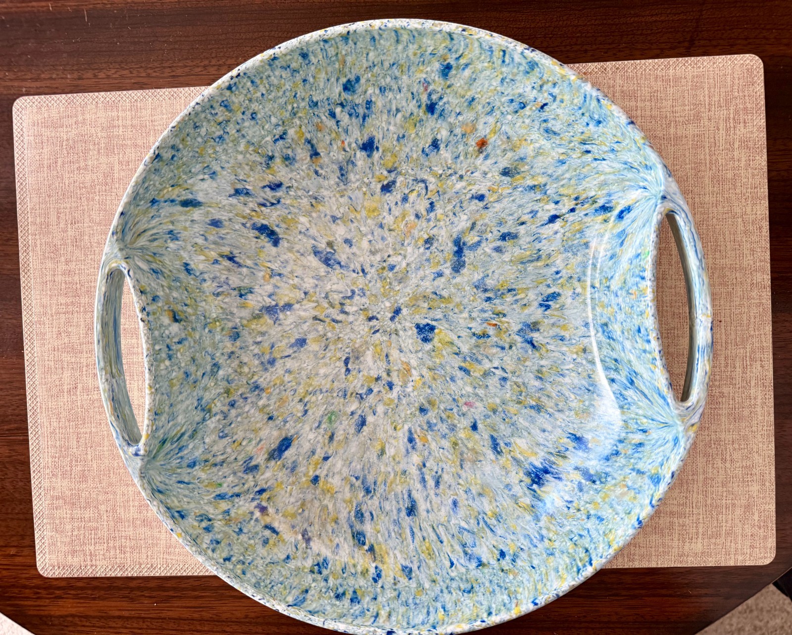 Vintage 1960s Blue Confetti Spatter Melmac Serving Bowl 12\