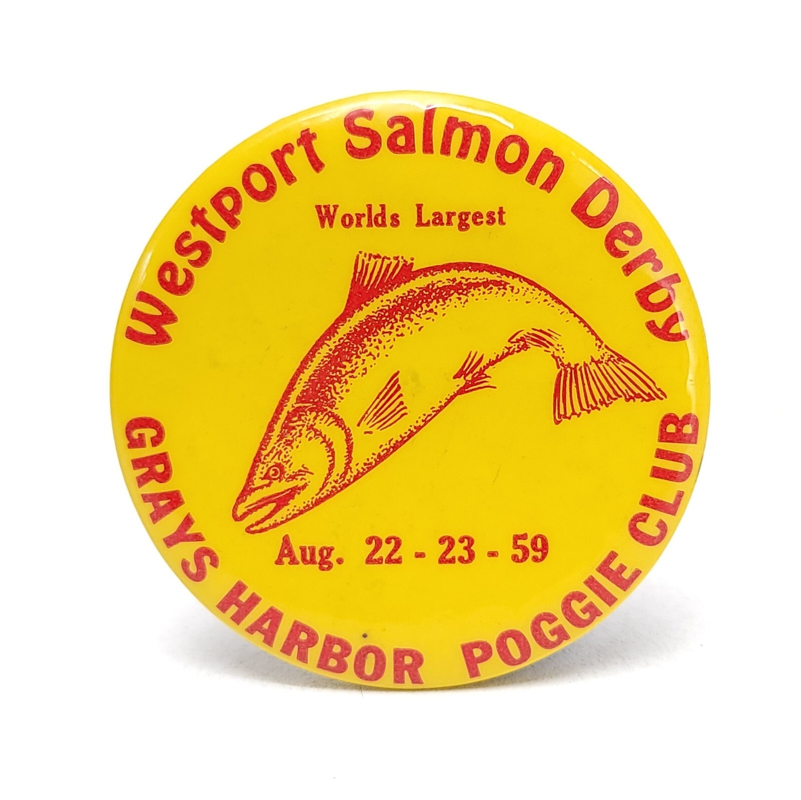 Vintage Salmon Derby Pin Pinback Button 2.25\