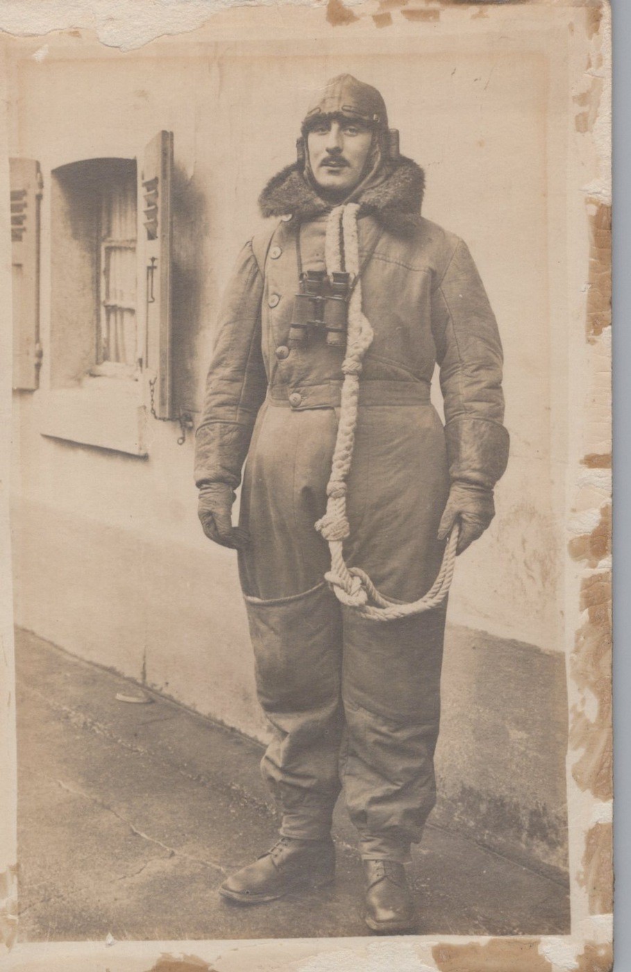 WW1 RAF RFC Aviator Flying Suit Rope Helmet England 1918 - RPPC Photo Postcard