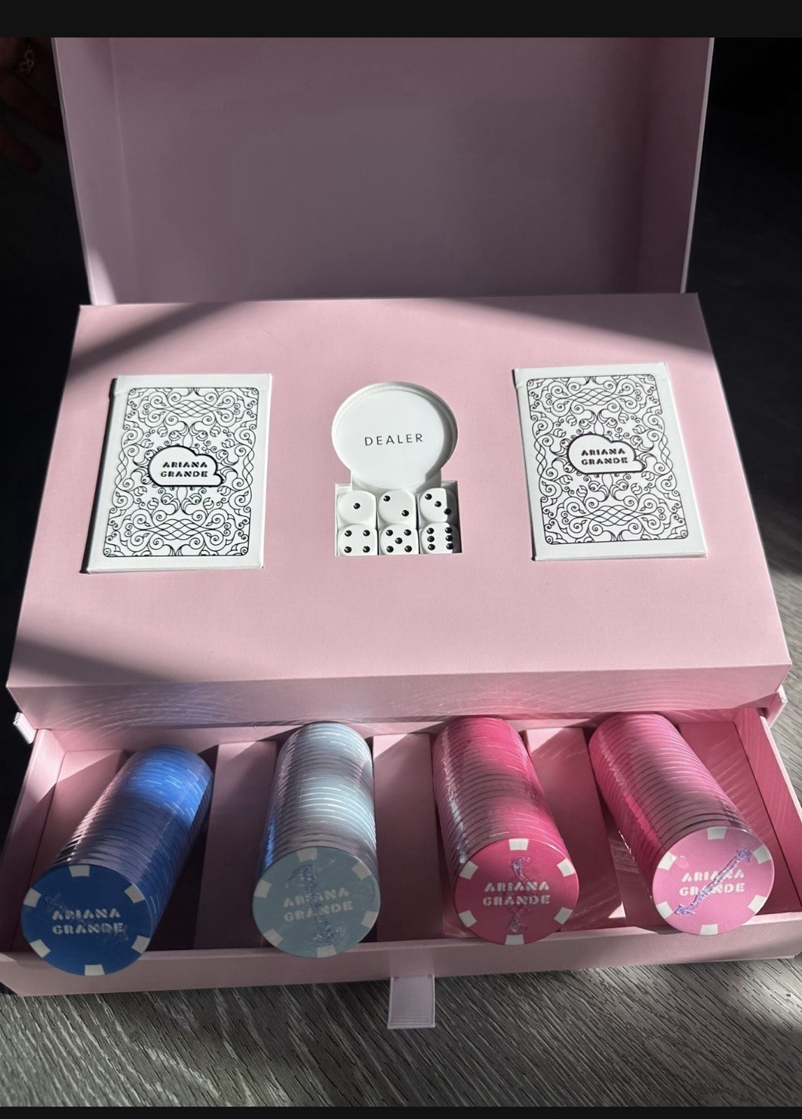 RARE Exclusive Ariana Grande Poker Set Pink Blue Chips w/ Dice Cards Promo ONLY