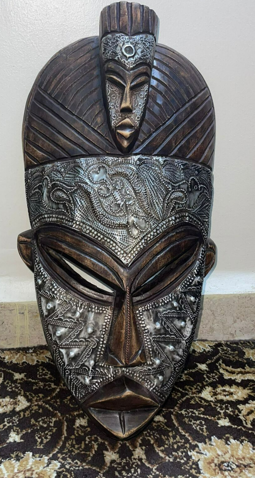 African Tribal Mask Wood Hand Carved Vintage Wall Hanging ghana